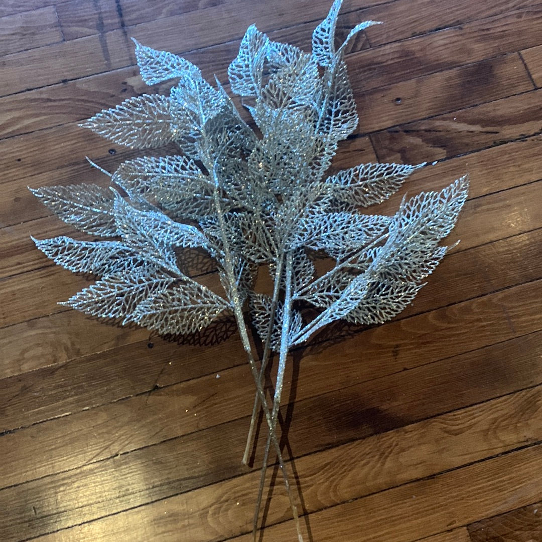 Large Gold Glitter Leafy Branch Pick