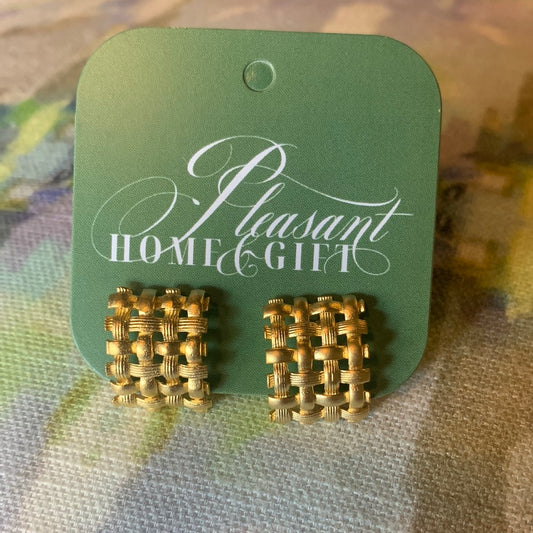 Woven Gold Rectangle Studs