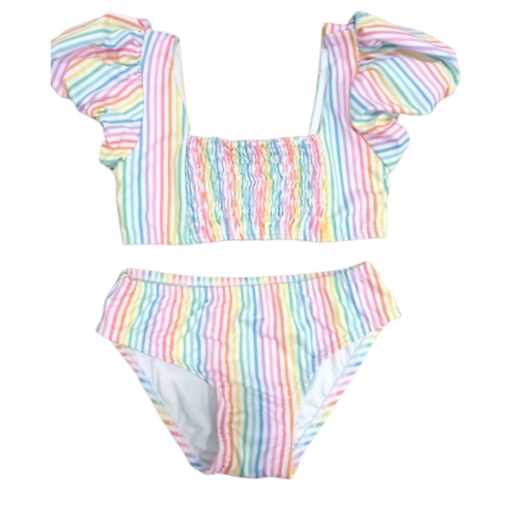 Puff Sleeve Two-Piece Swim - Rainbow Stripe - Breckenridge Baby