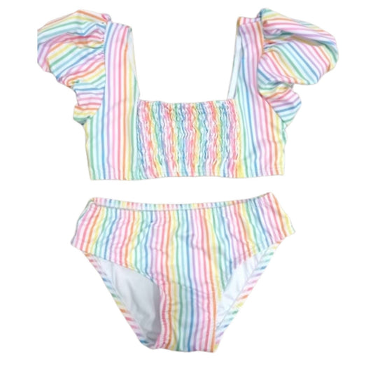 Puff Sleeve Two-Piece Swim - Rainbow Stripe - Breckenridge Baby