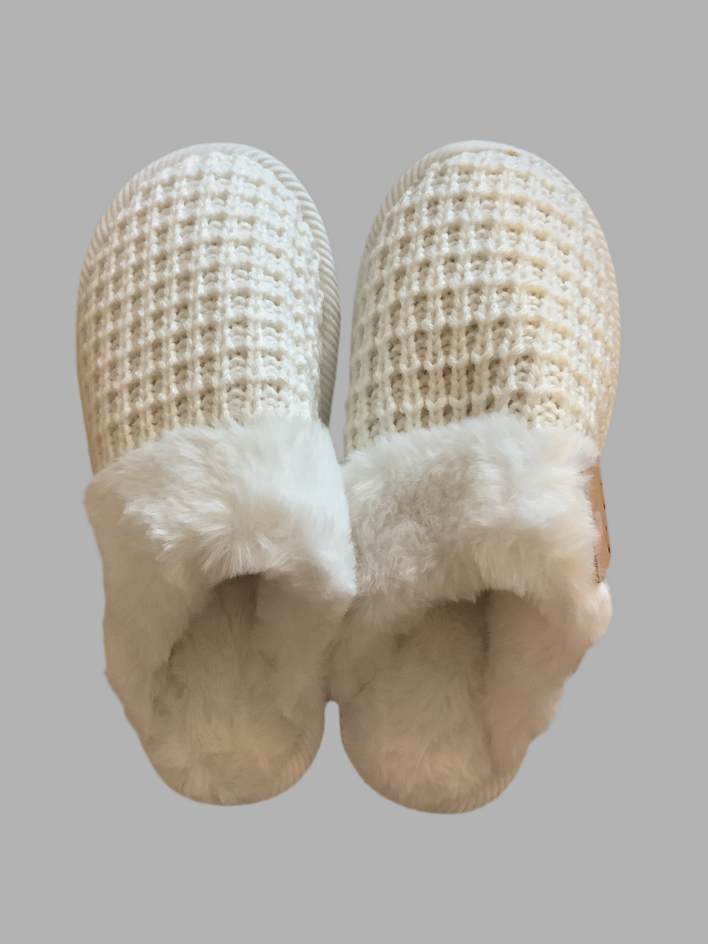 Waffle Knit Faux Fur Slippers