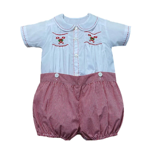 Red Emerson Button On Suit - Candy Cane - Breckenridge Baby
