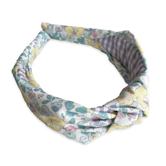Flowers & Gingham Knotted Headband - Lavender - Breckenridge Baby