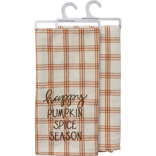 Happy Pumpkin Spice Season Plaid Kitchen Towel