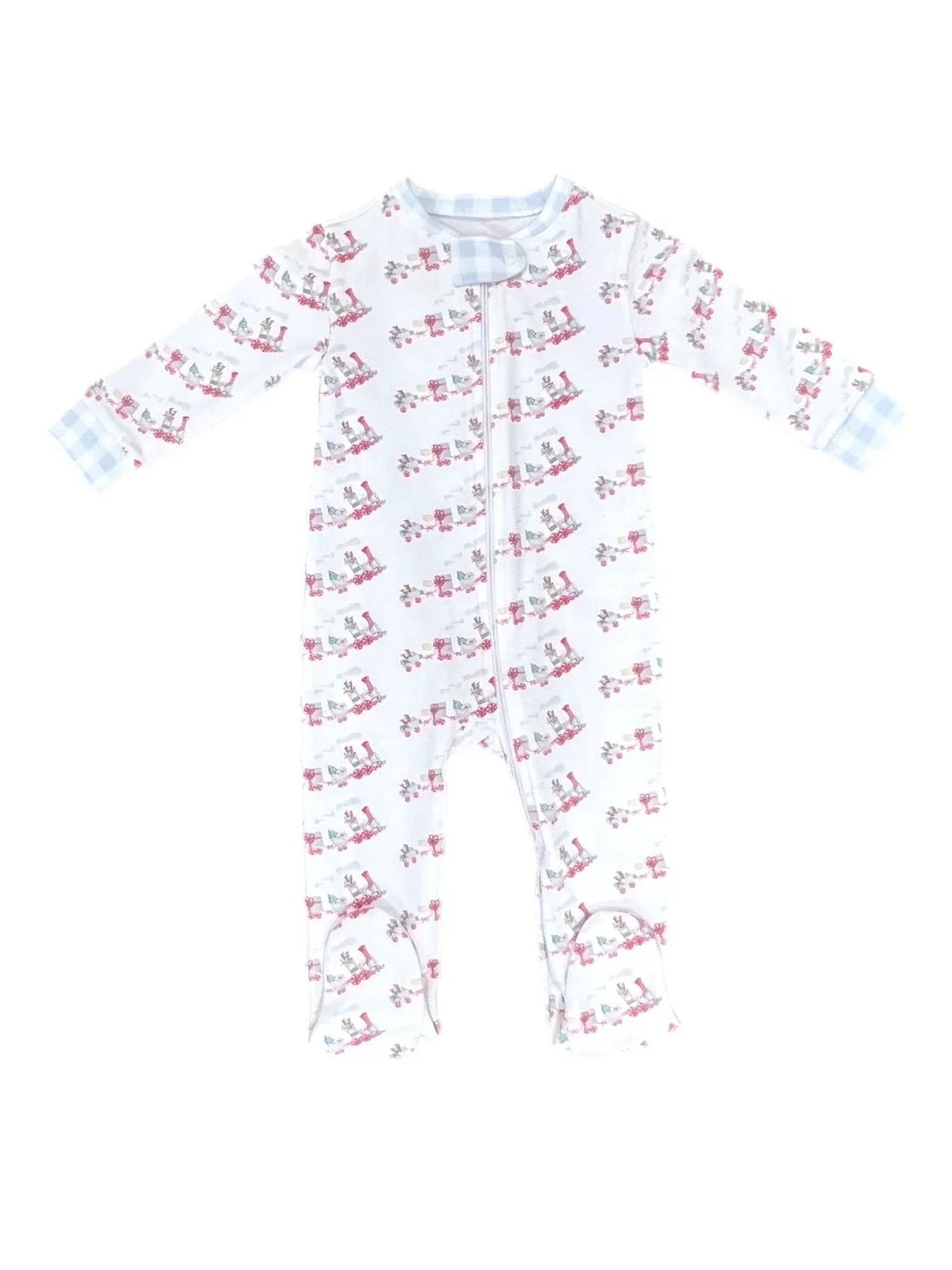 Boys One Piece Zip Up Jammies - Christmas Train - Breckenridge Baby