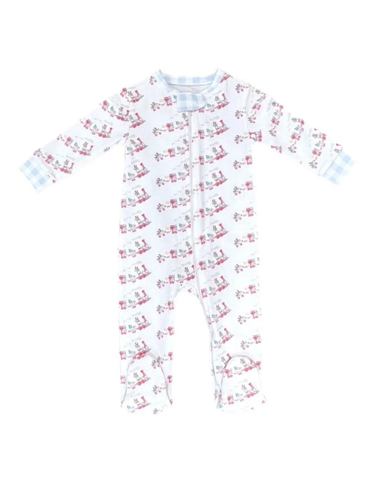Boys One Piece Zip Up Jammies - Christmas Train - Breckenridge Baby