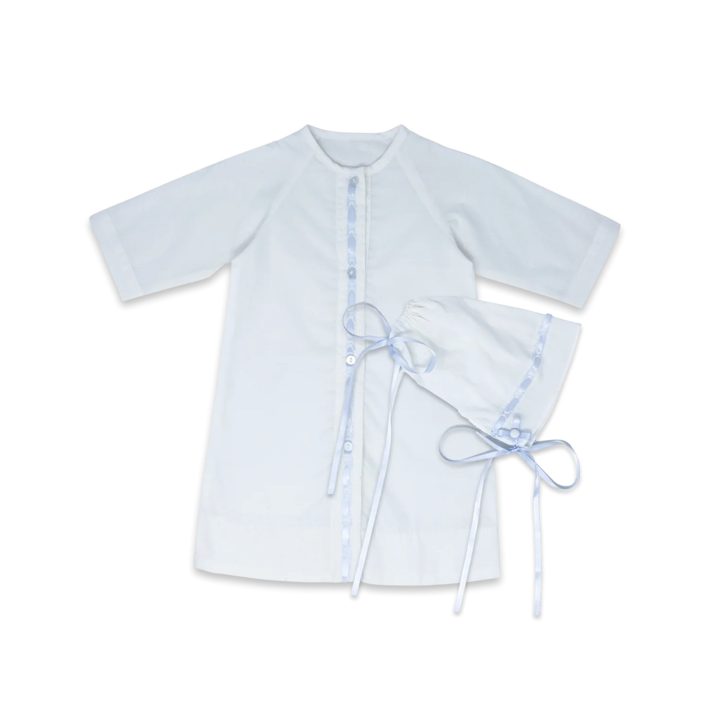 Newborn Original Daygown Set - Blessings White Batiste, Blue - Breckenridge Baby