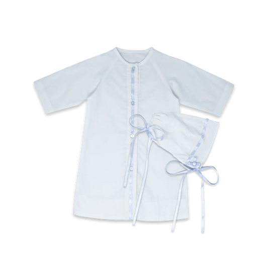 Newborn Original Daygown Set - Blessings White Batiste, Blue - Breckenridge Baby