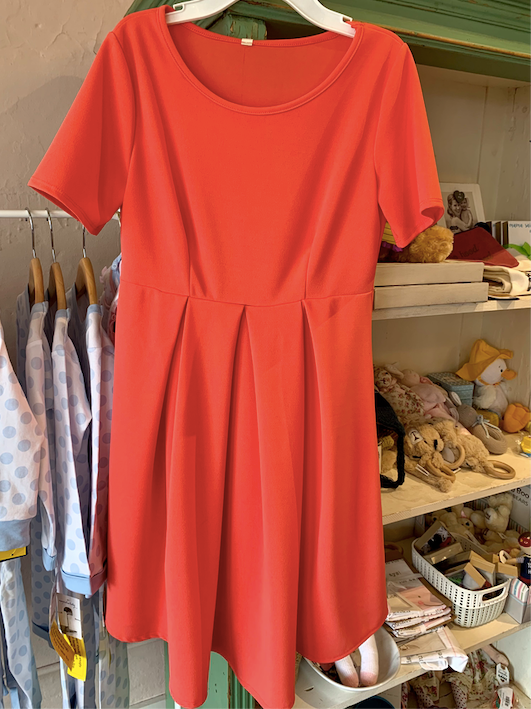Front Pleat Round Neck Maternity Dress - Coral - Breckenridge Baby