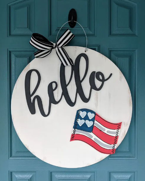 Hello Distressed Interchangeable Door Hanger (for Attachments) - Greige