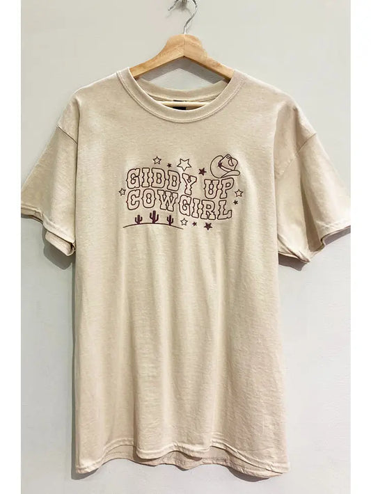Giddy Up Cowgirl Embroidered Tee - Oversized