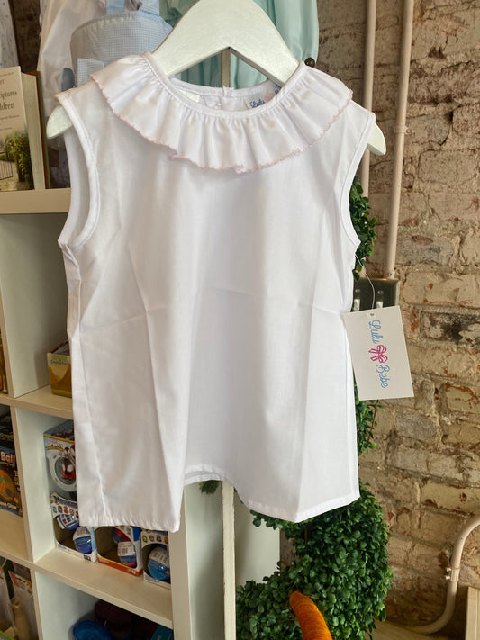 White/Light Pink Sleeveless Ruffle Top - Breckenridge Baby