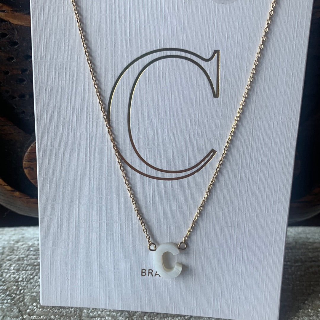 Pearl Initial Brass Necklace