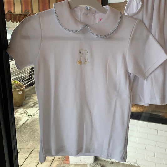 Peter Pan Tee - White Pima w/ Bunny Embroidery - Breckenridge Baby