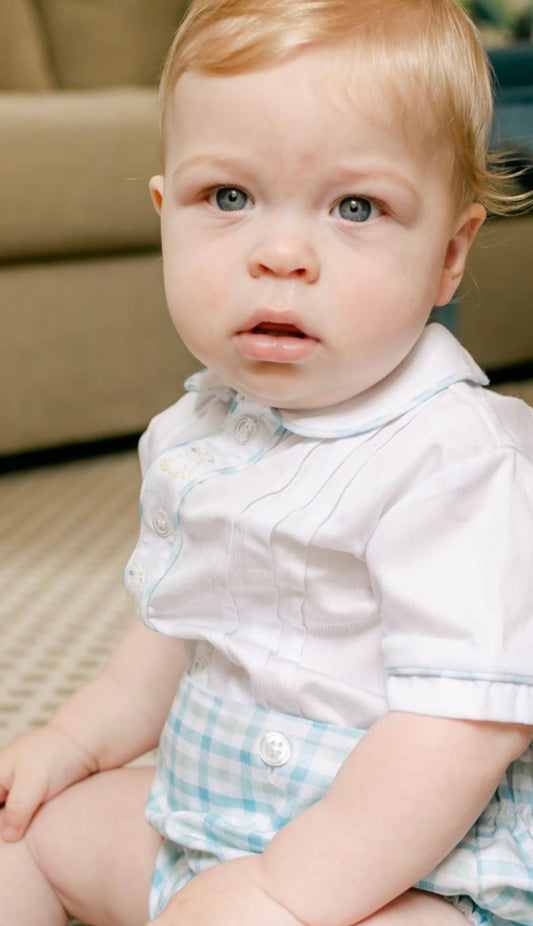 Boys Bloomer Set - White Top w/ Bunny Embroidery - Breckenridge Baby