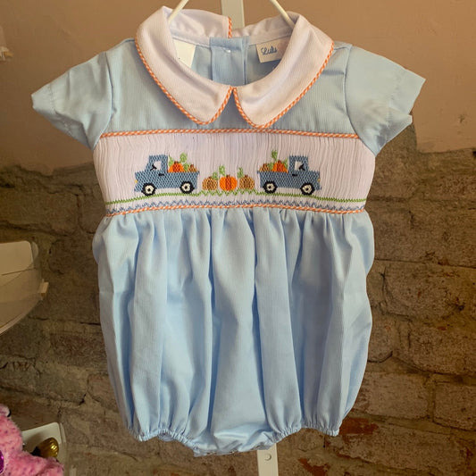 Noah Pumpkin Smocked Boy Bubble - Breckenridge Baby