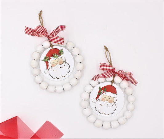 6" Round MDF Santa Ornament with Wood Beads, 2 Assorted ©Haley Bush