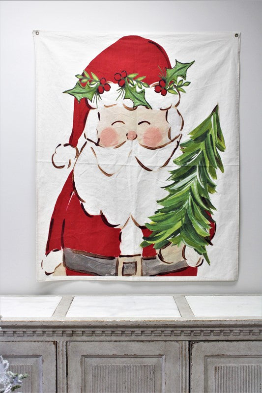 38x46" Fabric Wall Hanging, Santa Holding Tree ©Haley Bush