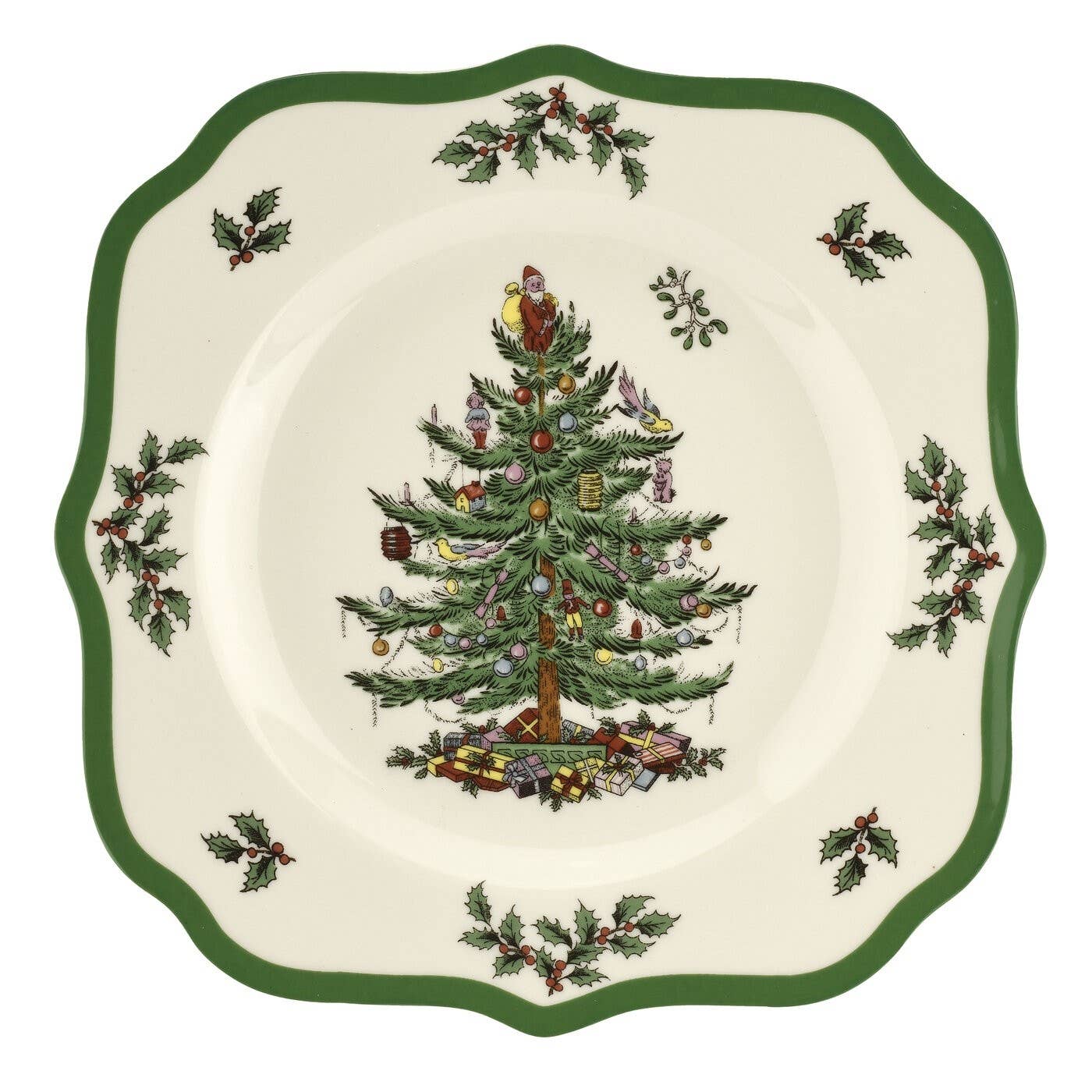 Spode Christmas Tree Sq Scalloped Salad Plate 9"