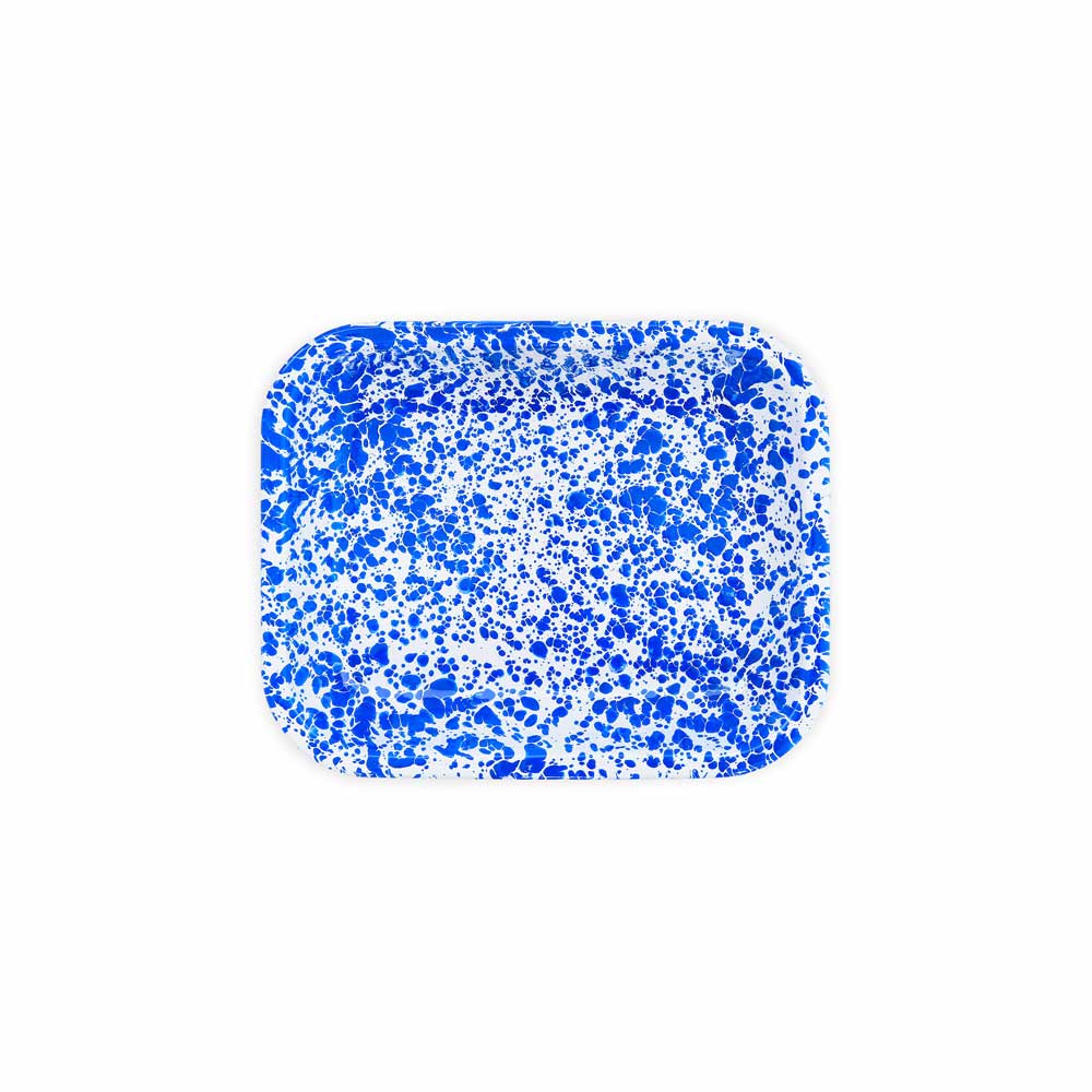 Splatter Enamelware Small Open Roaster: Blue & White