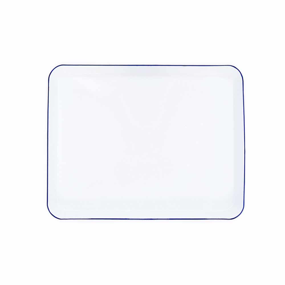 Vintage Enamelware Large Rectangle/Jelly Roll Tray: Blue & White
