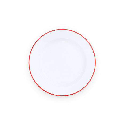 Vintage Enamelware Dinner Plate: Red & White