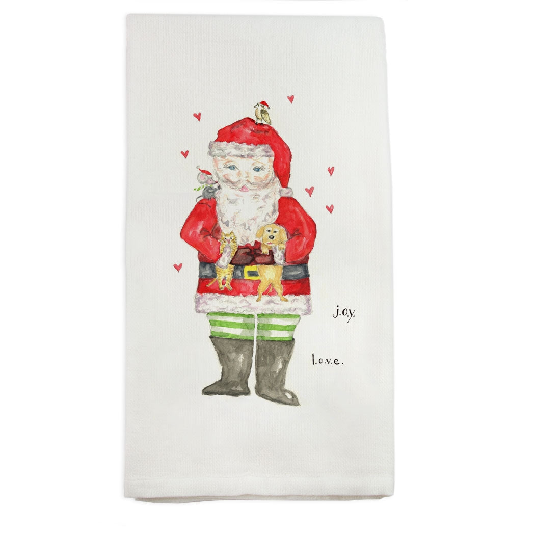 Santa with Animals Dishtowel