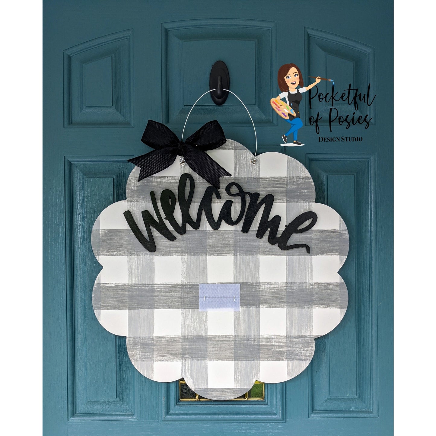 Interchangeable Scalloped Door Hanger (For Attachments) - Grey & White