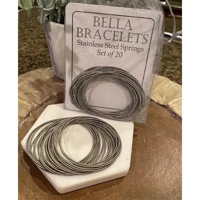 Bella Bracelets Silver Set of 20 Stainless Steel Bracelets