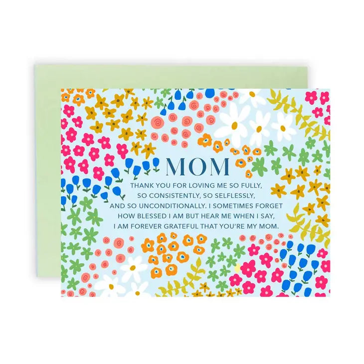 Mom Blue Floral Greeting Card