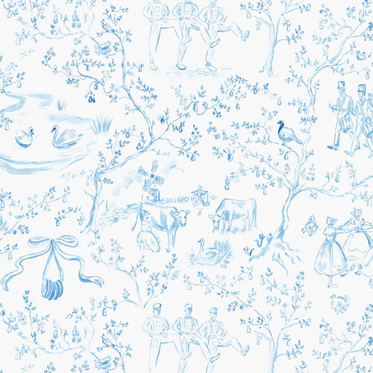 Christmas Toile Wrapping Paper Sheets-Blue