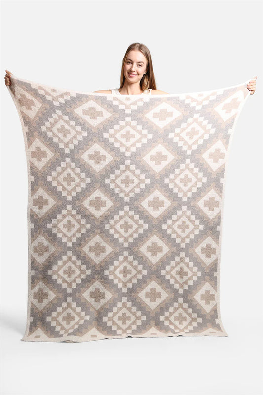 GEOMETRIC PATTERN LUXURY SOFT THROW BLANKET - Gray