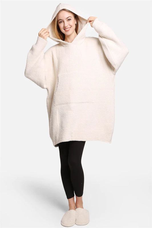 SOLID COLOR LUXURY SOFT HOODED WEARABLE BLANKET W/ FRONT POCKET