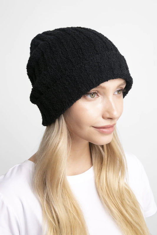 SOLID COLOR LUXURY SOFT RIBBED BEANIE - Black