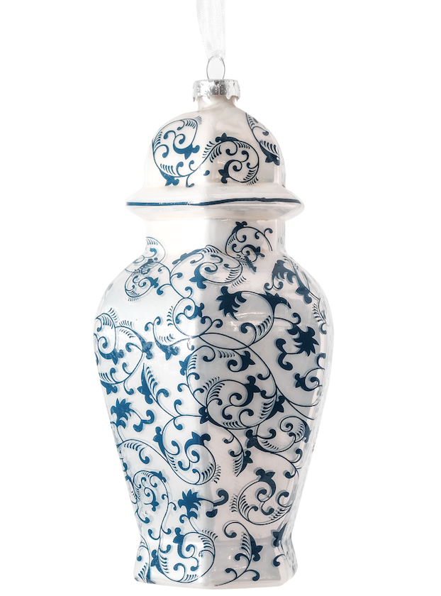 Blue and White Hexagon Floral Ginger Jar Ornament