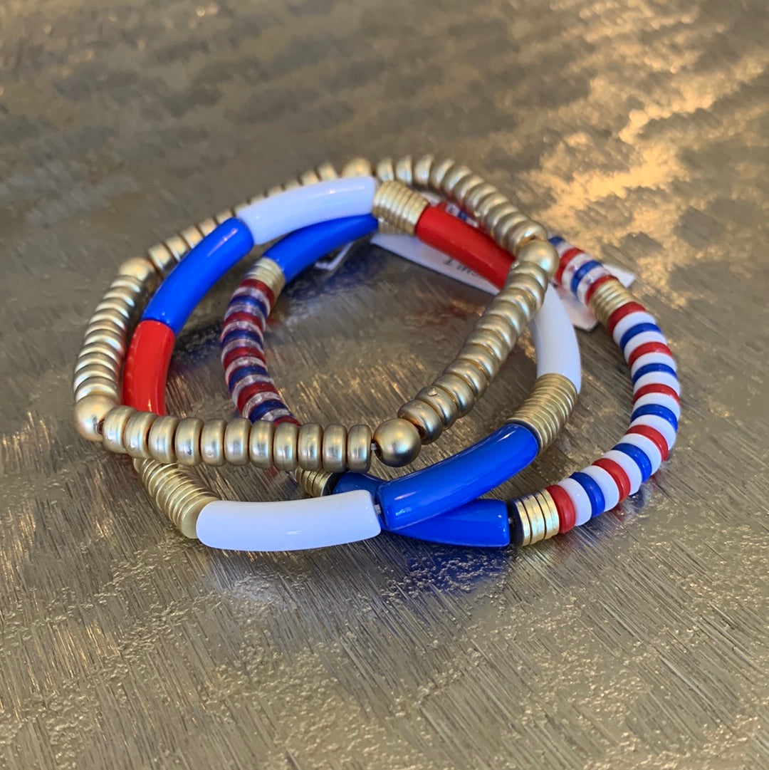 Red, White & Blue Beaded Bracelet