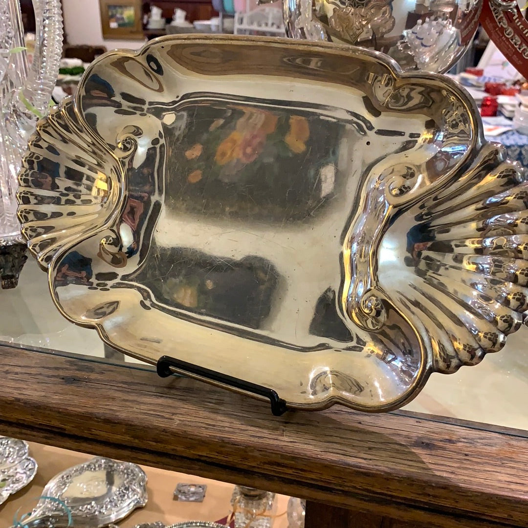 SILVER PLATED TRAY W/ SHELL