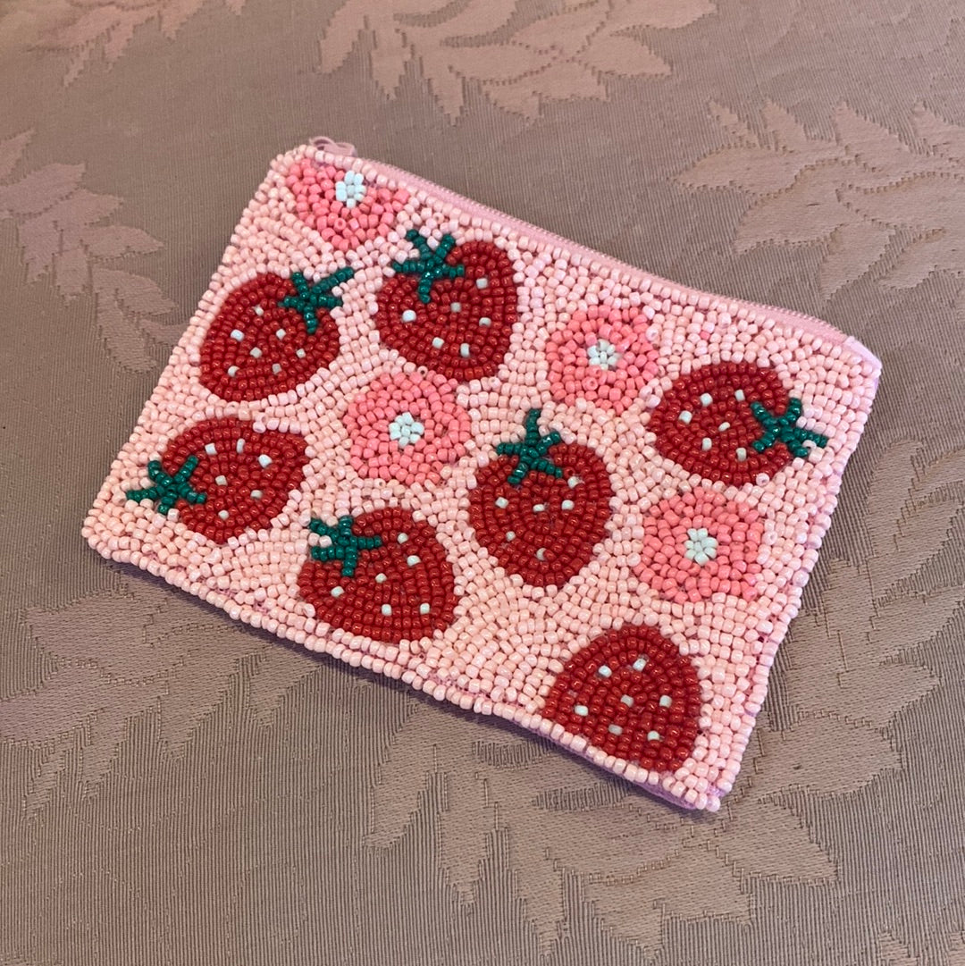 Strawberry Beaded Pouch